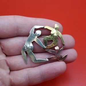 Triple Tone Triple Human Odd Abstract Pin Brooch